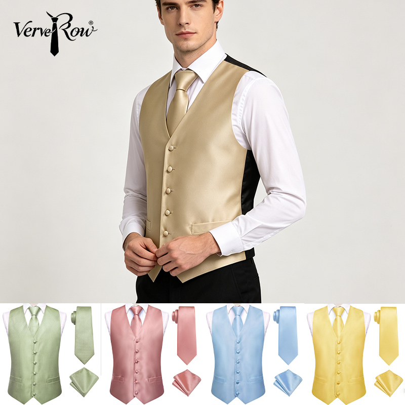 Men Formal Wear Vest - VerveRow 남성용 솔리드 새틴 V넥 베스트