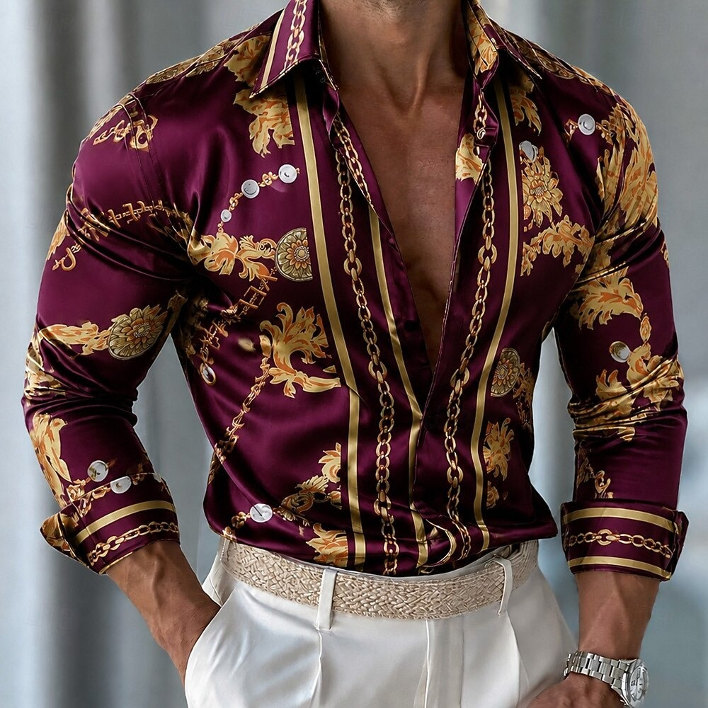 Men Formal Party Wear Shirt - 남성용 플로럴 새틴 셔츠, 포멀 셔츠,