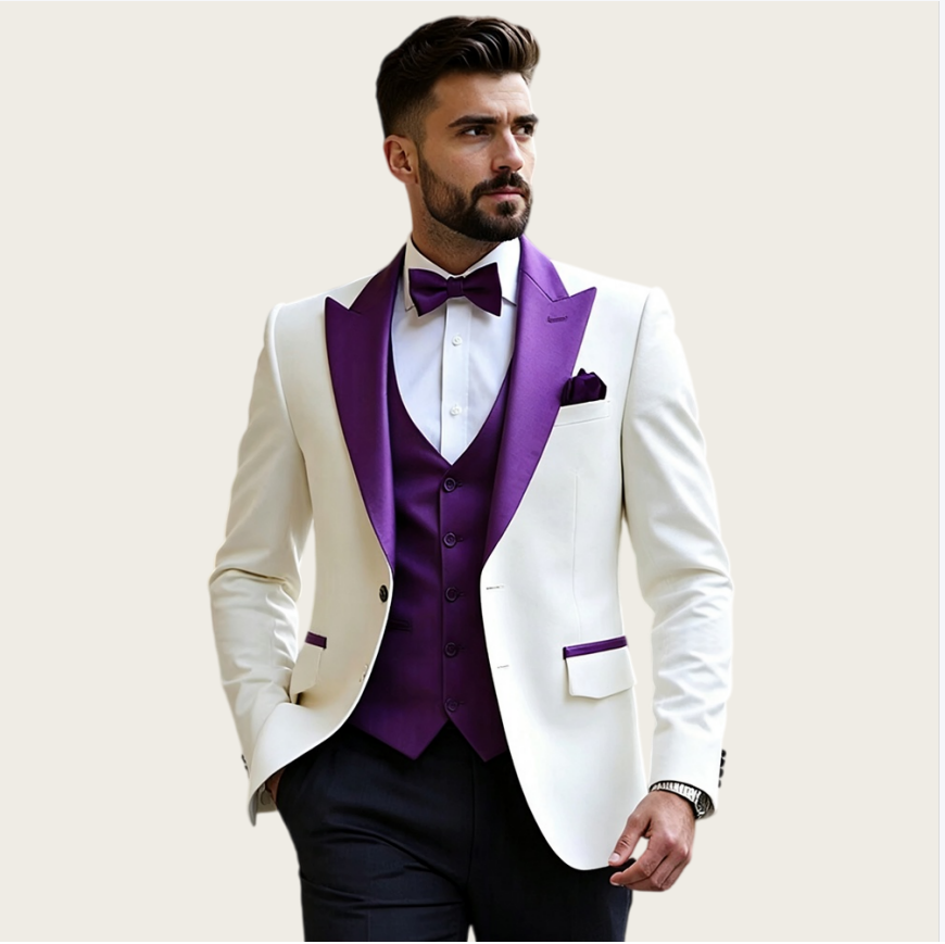 Men Formal Wear Vest - 흰색 남성 정장 3피스 세트, 슬림핏,