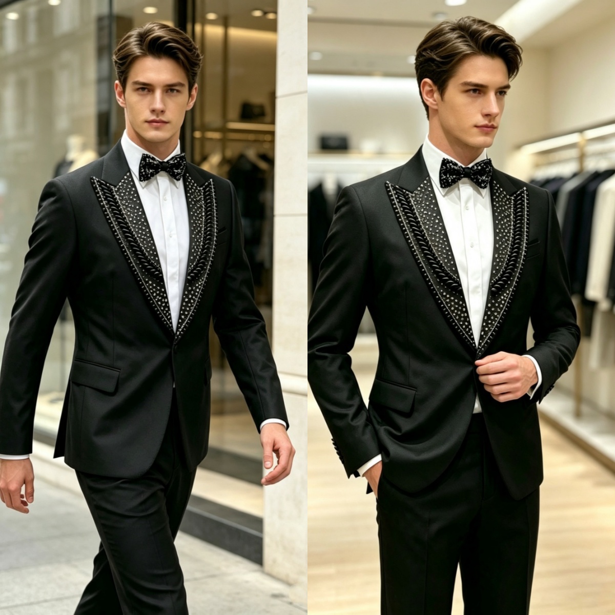 Men'S Formal Wear For Graduation - 정장 웨딩 턱시도 라인스톤 2피스 세트