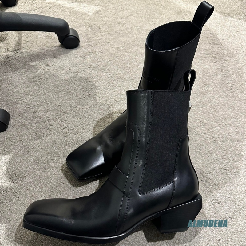스퀘어 토 남성용 블랙 가죽 첼시 부츠 엘라스틱 사이드 - Men'S Formal Style 리뷰 및 가격