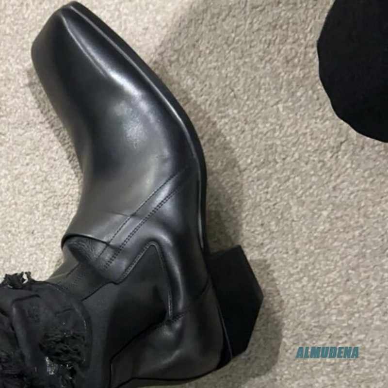 스퀘어 토 남성용 블랙 가죽 첼시 부츠 엘라스틱 사이드 - Men'S Formal Style 리뷰 및 가격