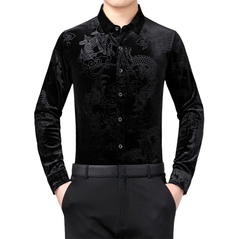 남성용 긴소매 셔츠 중국 용 문양 전통 동양 스타일 캐 - Men Formal Party Wear Shirt 리뷰 및 가격