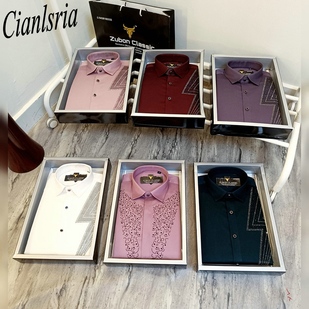 남성용 럭셔리 원사이드 기하학적 V 라인스톤 긴팔 드레 - Men Formal Party Wear Shirt 리뷰 및 가격