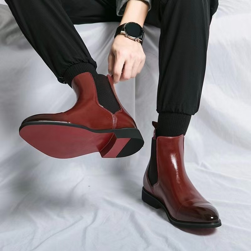 남성용 클래식 레드 첼시 부츠 뾰족한 발가락 가죽 발목 - Men'S Formal Style 리뷰 및 가격