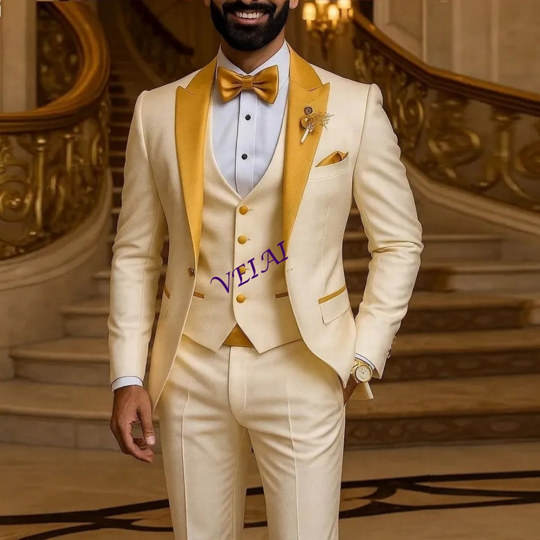 맞춤형 골드 칼라 아이보리 남성 정장 웨딩 파티 포멀  - Men Formal Wear Vest 리뷰 및 가격