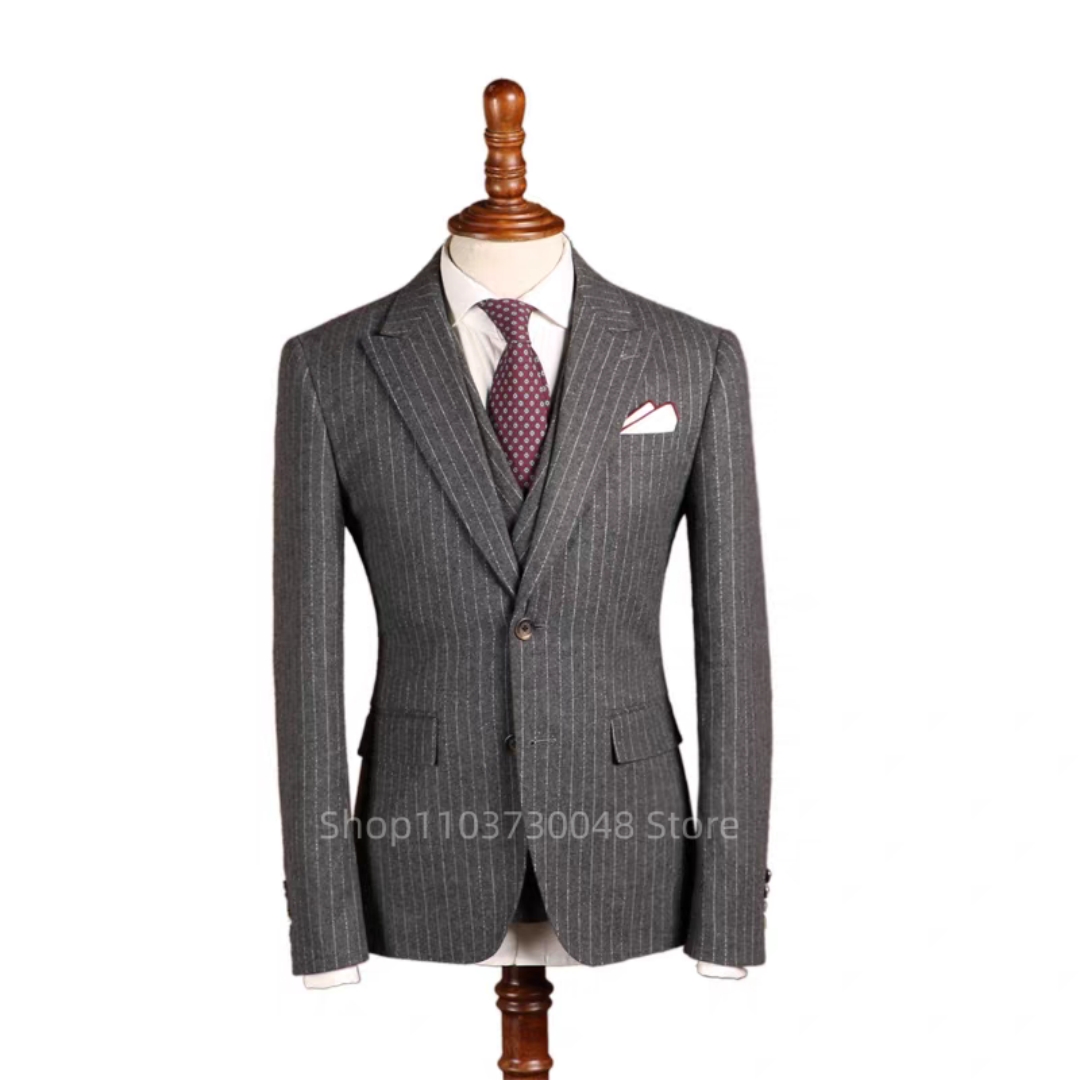 새로운 그레이 스트라이프 남성 정장, 신랑 턱시도, 피 - Men Formal Wear Vest 리뷰 및 가격