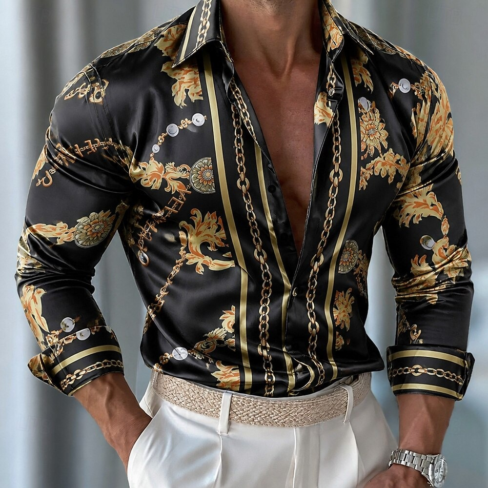 남성용 플로럴 새틴 셔츠, 포멀 셔츠, 긴소매 캐주얼  - Men Formal Party Wear Shirt 리뷰 및 가격