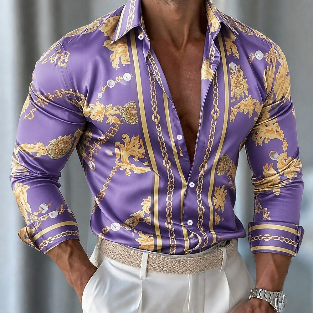 남성용 플로럴 새틴 셔츠, 포멀 셔츠, 긴소매 캐주얼  - Men Formal Party Wear Shirt 리뷰 및 가격