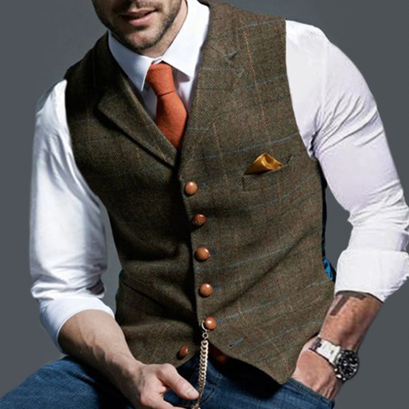 패션 남자 조끼 옷깃 트위드 격자 무늬 v 넥 양복 조 - Men Formal Wear Vest 리뷰 및 가격