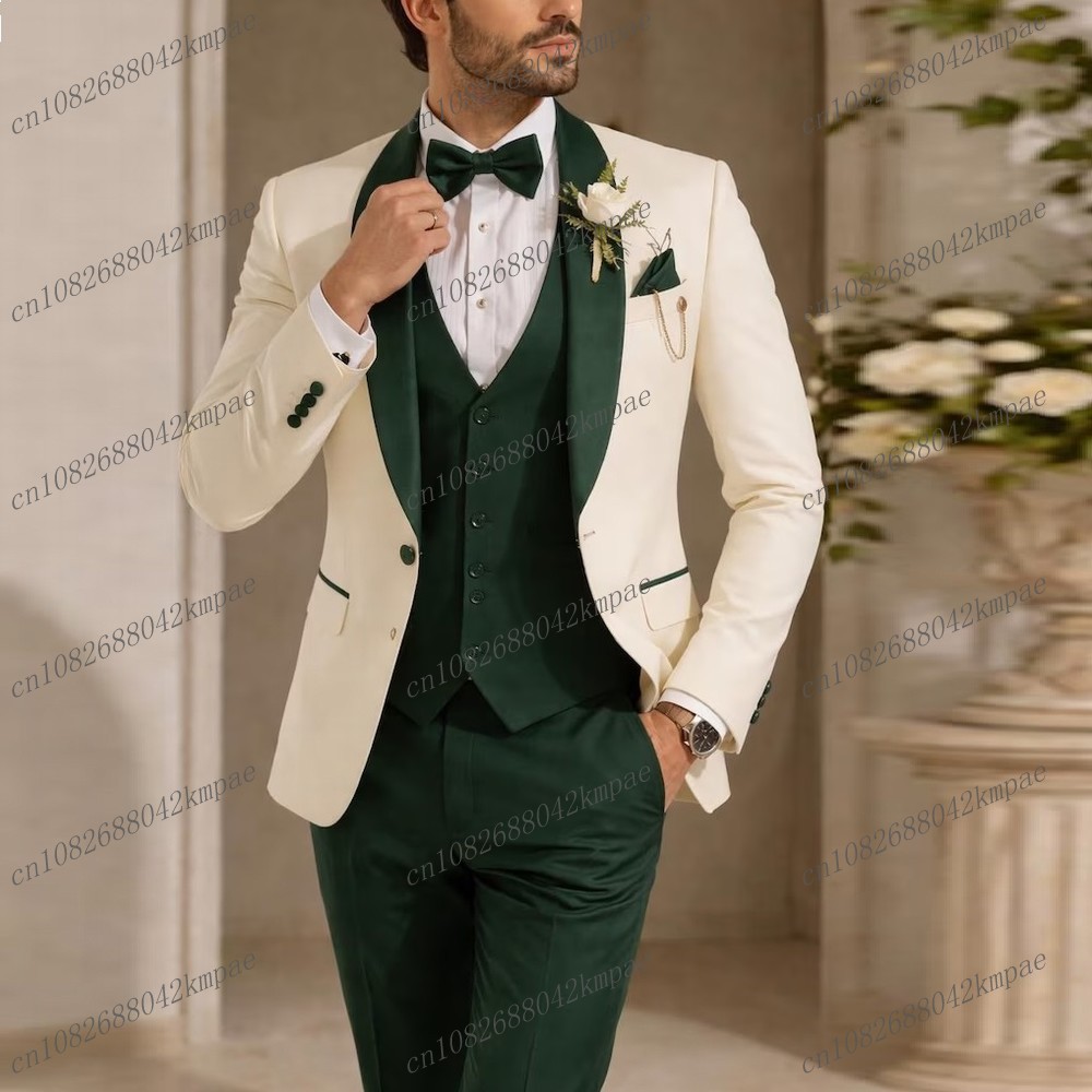 새로운 아이보리 및 짙은 녹색 정장 남성 수트 신랑 들 - Men Formal Wear Vest 리뷰 및 가격