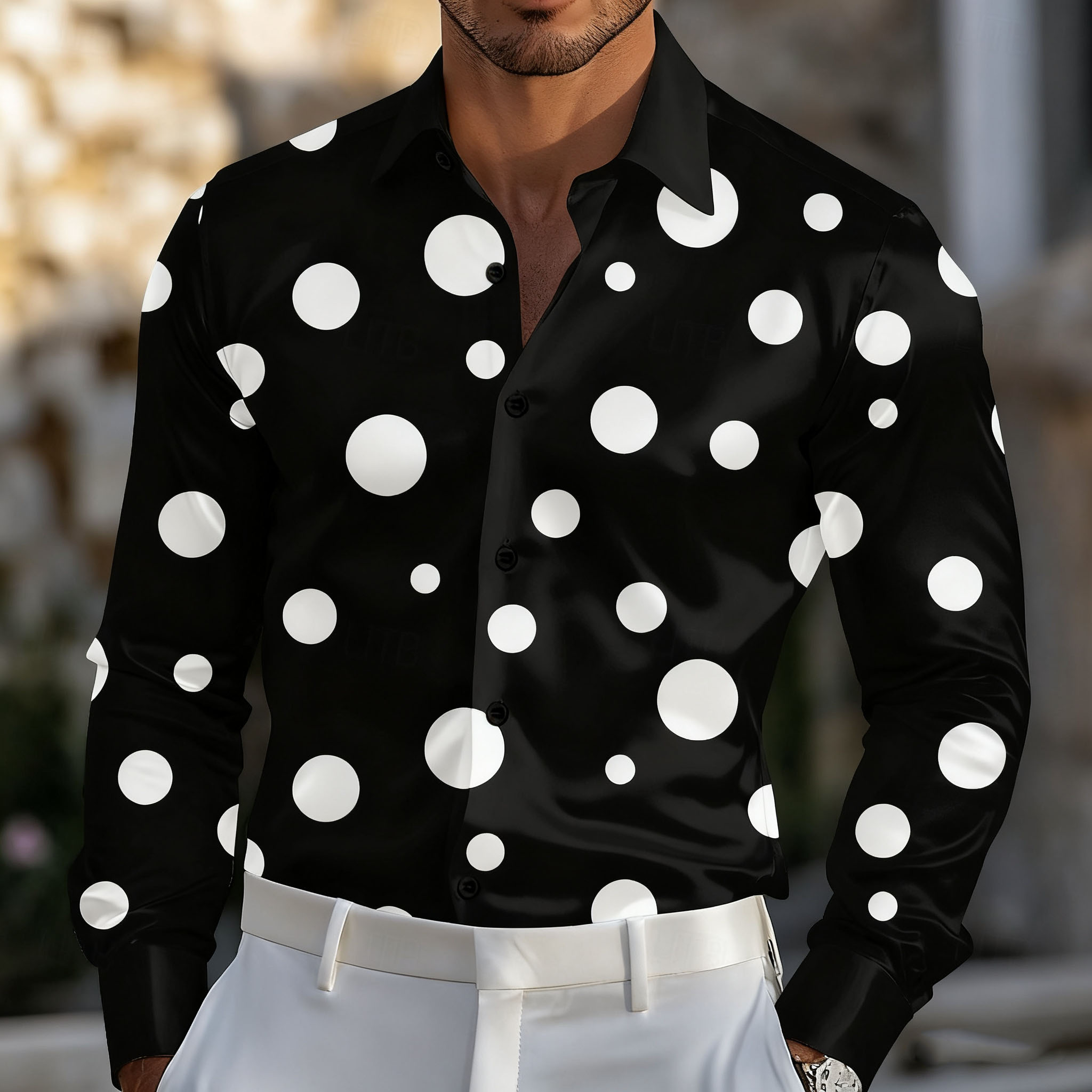 남성용 기하학적 물방울 무늬 셔츠 정장 셔츠 긴팔 패션 - Men Formal Party Wear Shirt 리뷰 및 가격