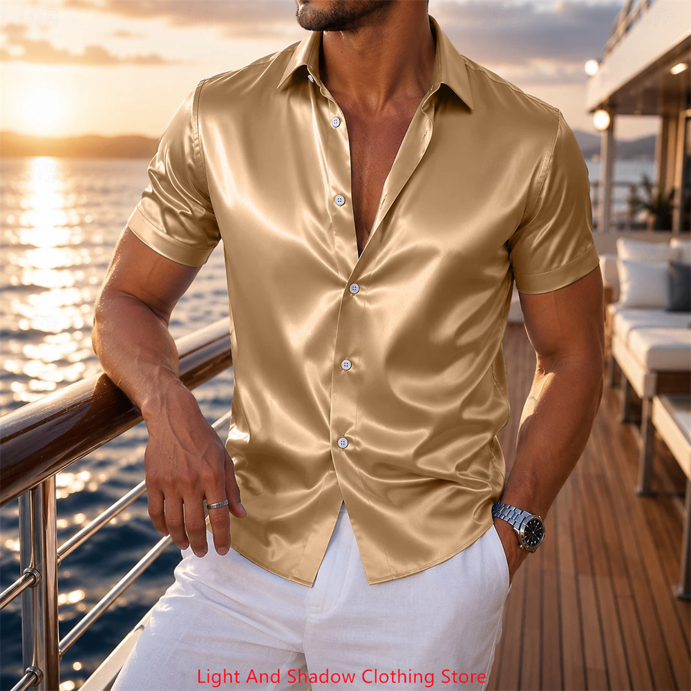남성용 새틴 반팔 셔츠 고급스러운 광택 포멀 버튼업 셔 - Men Formal Party Wear Shirt 리뷰 및 가격