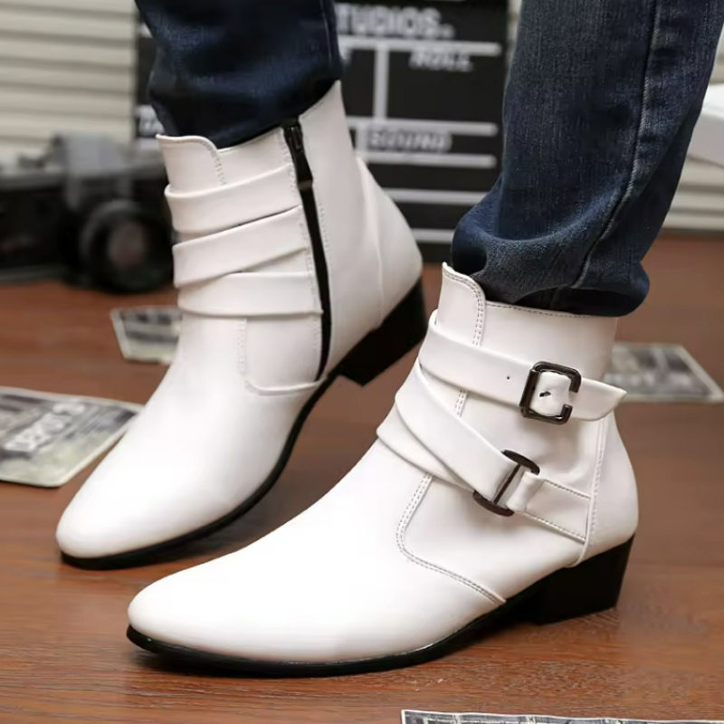 럭셔리 남성 부츠 가죽 첼시 부츠 하이 탑 버클 스트랩 - Men'S Formal Style 리뷰 및 가격