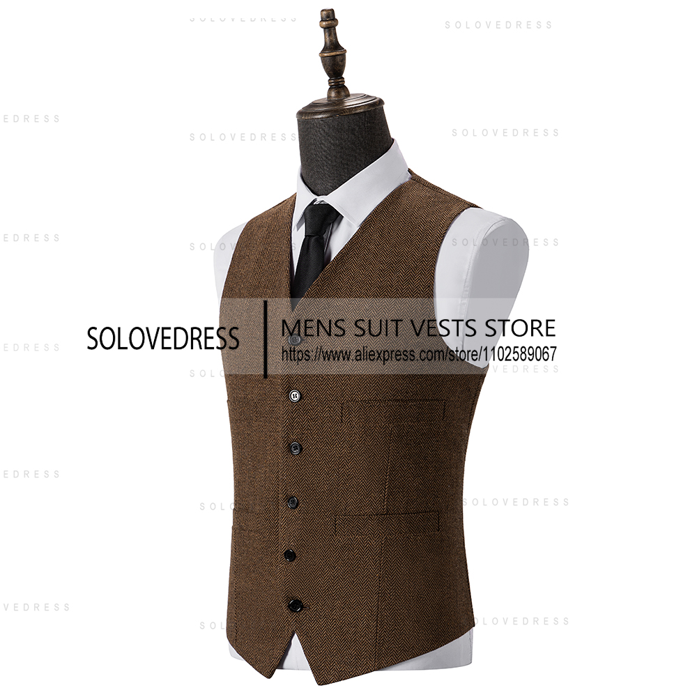 V넥 슬림핏 헤링본 남성 조끼 싱글 버튼 재고 있음 웨 - Men Formal Wear Vest 리뷰 및 가격