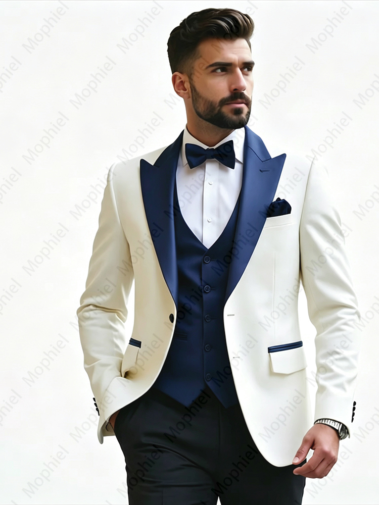 흰색 남성 정장 3피스 세트, 슬림핏, 뾰족한 라펠,  - Men Formal Wear Vest 리뷰 및 가격