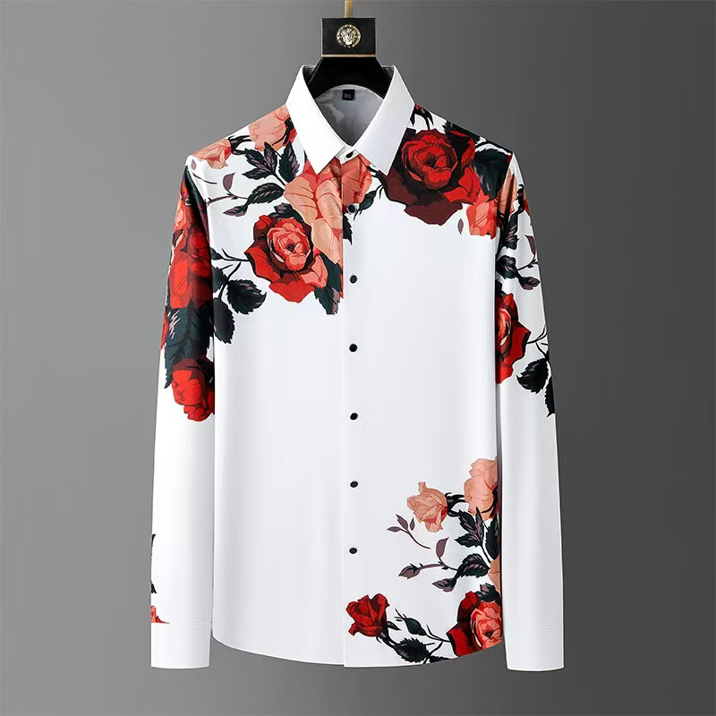 럭셔리 고품질 망 빈티지 꽃 인쇄 긴 소매 셔츠 봄 사 - Men Formal Party Wear Shirt 리뷰 및 가격