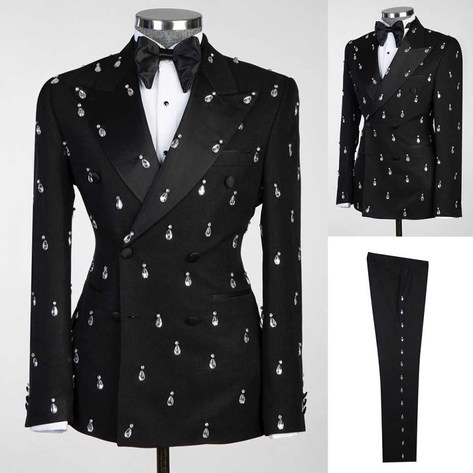 대형 크리스탈 신랑 웨딩 턱시도 2 개, 슬림핏 블랙  - Large Men Formal Wear 리뷰 및 가격