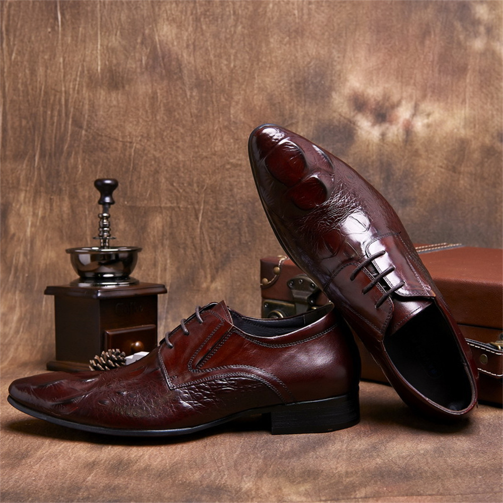 소가죽 엠보싱 악어 무늬 영국 스타일 남성 포인티드 토 - Men'S Formal Style 리뷰 및 가격