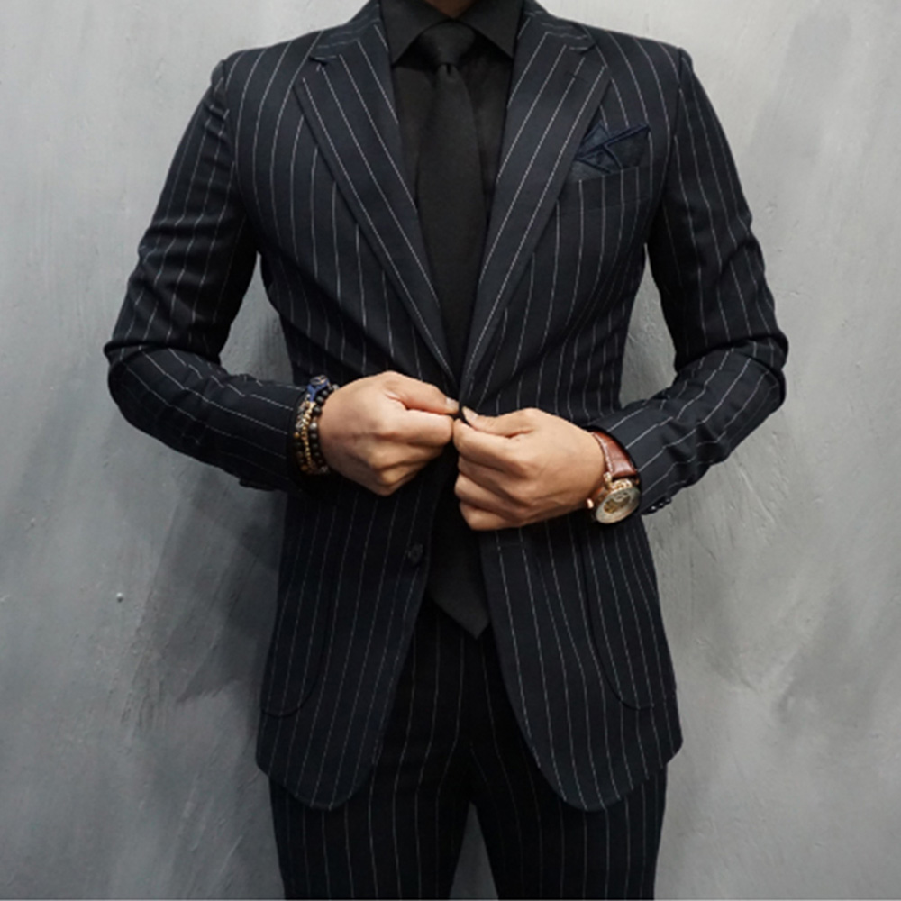 블랙 스트라이프 남성 정장 싱글 브레스트 블레이저 정장 - Large Men Formal Wear 리뷰 및 가격