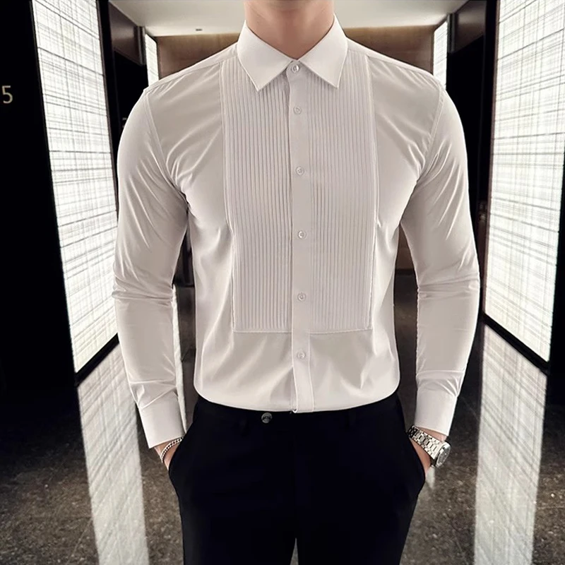 남성용 긴팔 원피스 셔츠, 한국 패치워크 디자인, 슬림 - Men Formal Party Wear Shirt 리뷰 및 가격